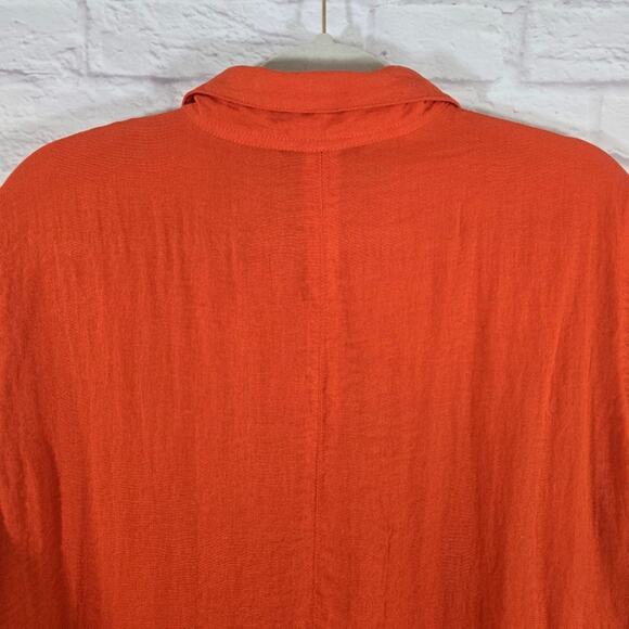 W John Mark Orange Woven Horn Toggle Button Down Shirt Blouse Sz XL Flowy Lagen - Picture 7 of 12